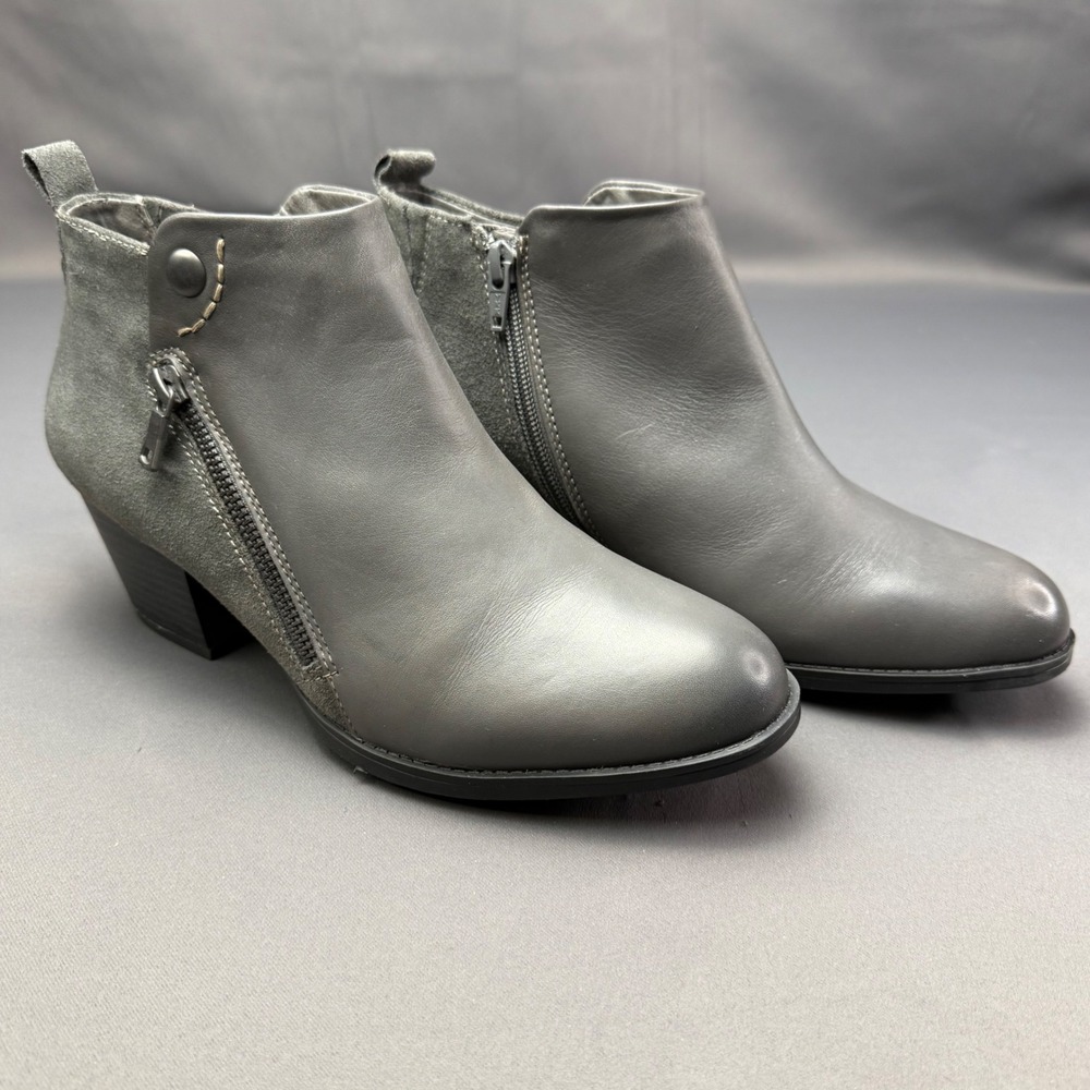 Earth Conway Maple Stone Grey Multi Leather Suede Ankle Boots Womens 9M Booties - Picture 2 of 16